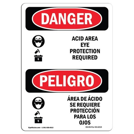 OSHA Danger, Acid Area Eye Protection Required Bilingual, 18in X 12in Aluminum -  SIGNMISSION, OS-DS-A-1218-VS-1019